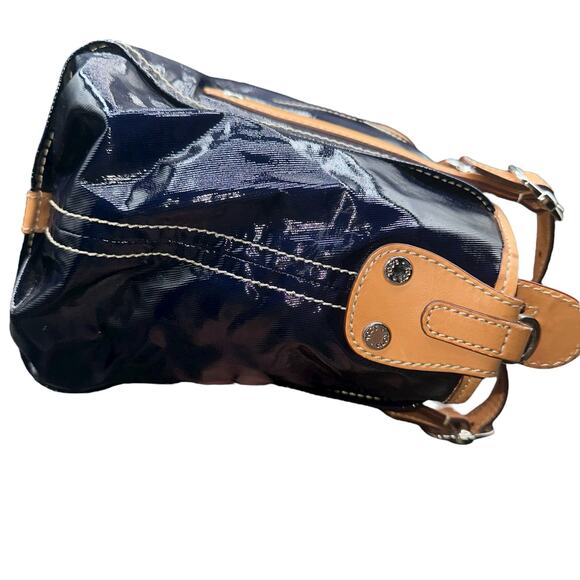 Tod’s Navy Coated Canvas Tote Tan Leather Trim Missing Crossbody Strap - Picture 5 of 13